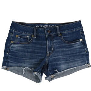 American Eagle || Super Stretch Shortie Dark Blue Jean Denim Shorts Sz 4 Preppy